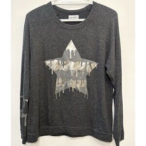 Lauren Moshi Dripping Star Sweatshirt Gray Size Small Made USA